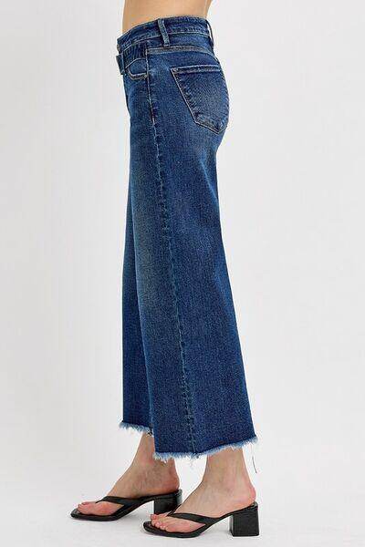 RISEN Raw Hem Wide Leg Attached Buckle Jeans for Women