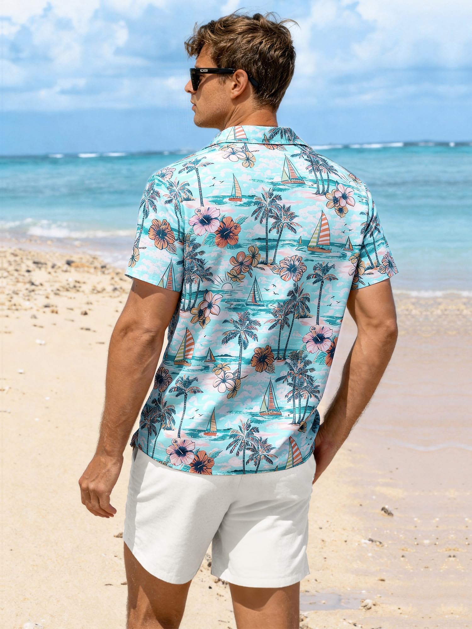 JEMLDL Men's Hawaiian 2 Piece Outfits Floral Button Down Shirts & Linen Shorts Sets Summer Beach Travel Clothes