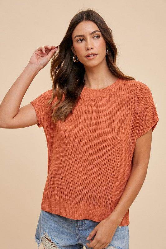 Annie Wear Round Neck Short Sleeve Sweater for Women