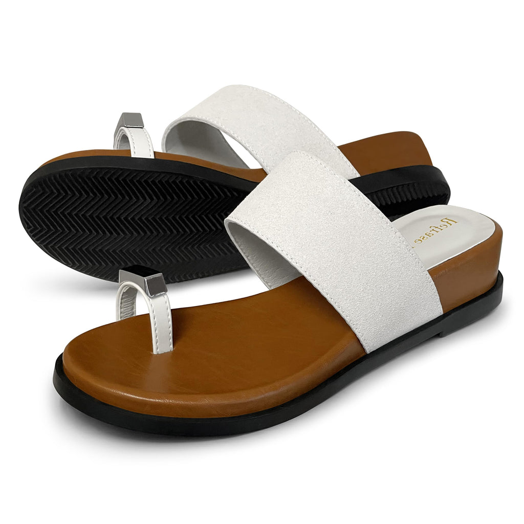 REFRASE LIFE Women's Toe Ring Slide Sandals Strappy Toe Loop Slip On Open Toe Flip Flops, Casual Summer Beach Shoes