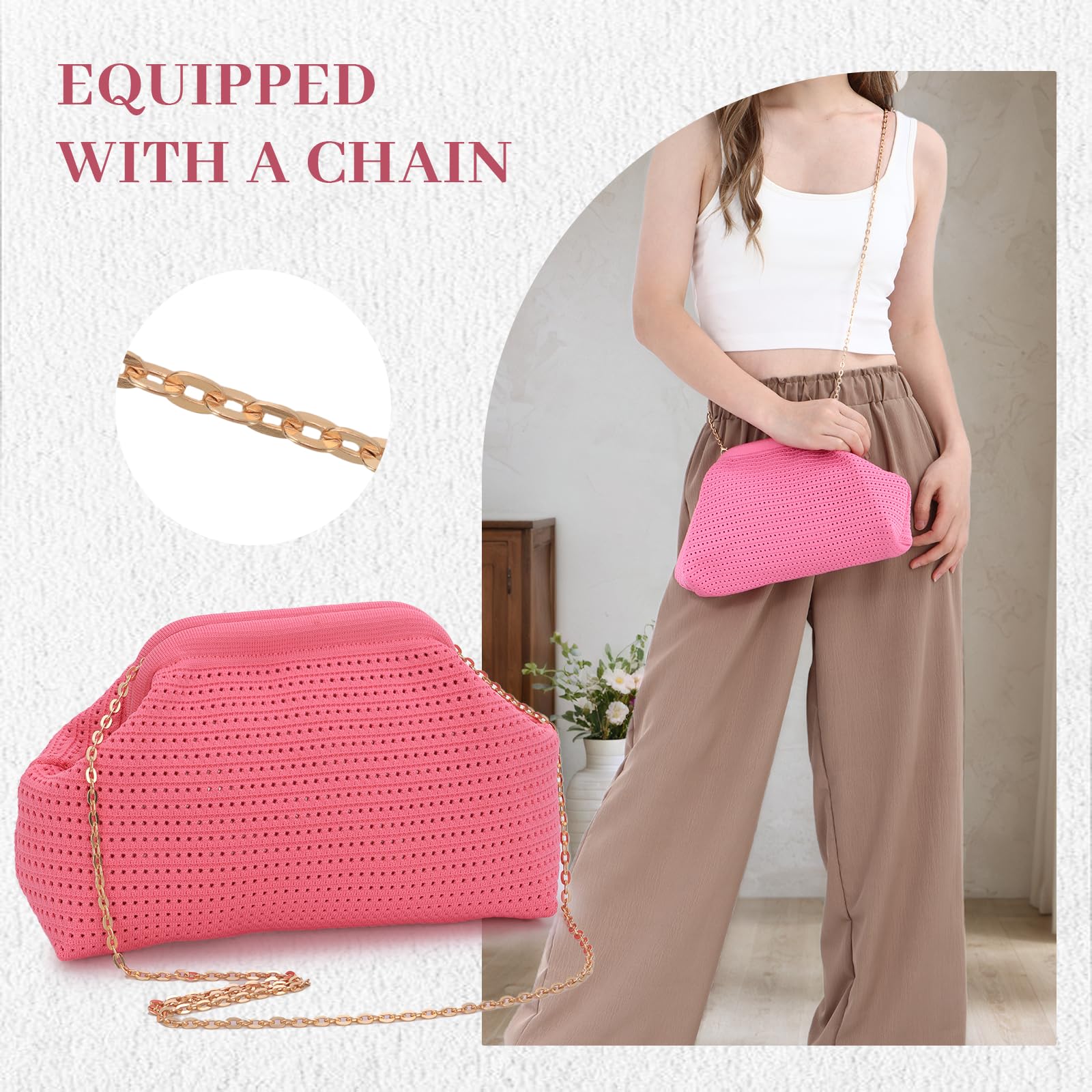 KUANG! Dumpling Clutch Bag for Women Crochet Woven Bags Summer Beach Clutch Crossbody Chain Purses Cloud Handbag
