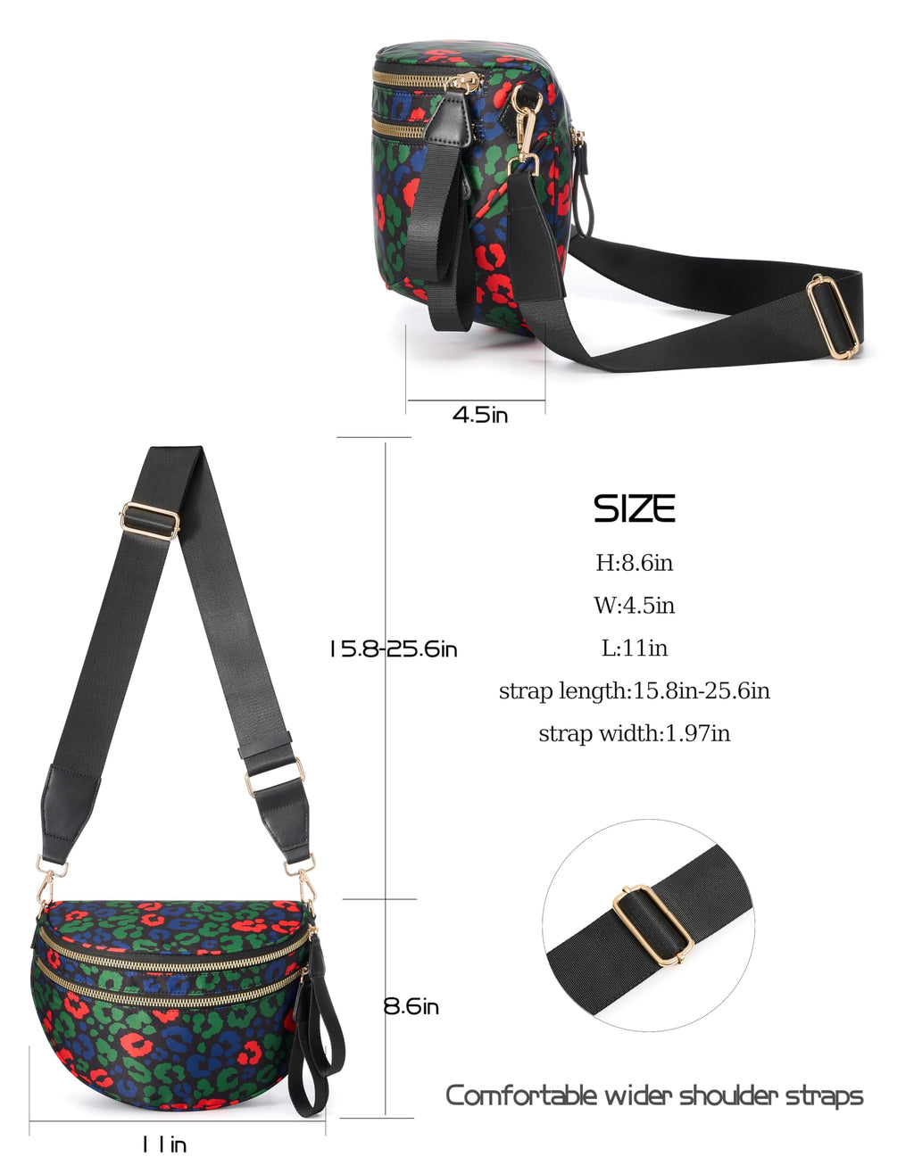 FEIBOON Spacious Nylon Crossbody Bag Bum Bag Handbags Wallets Purses Trendy Shoulder Bag for Women