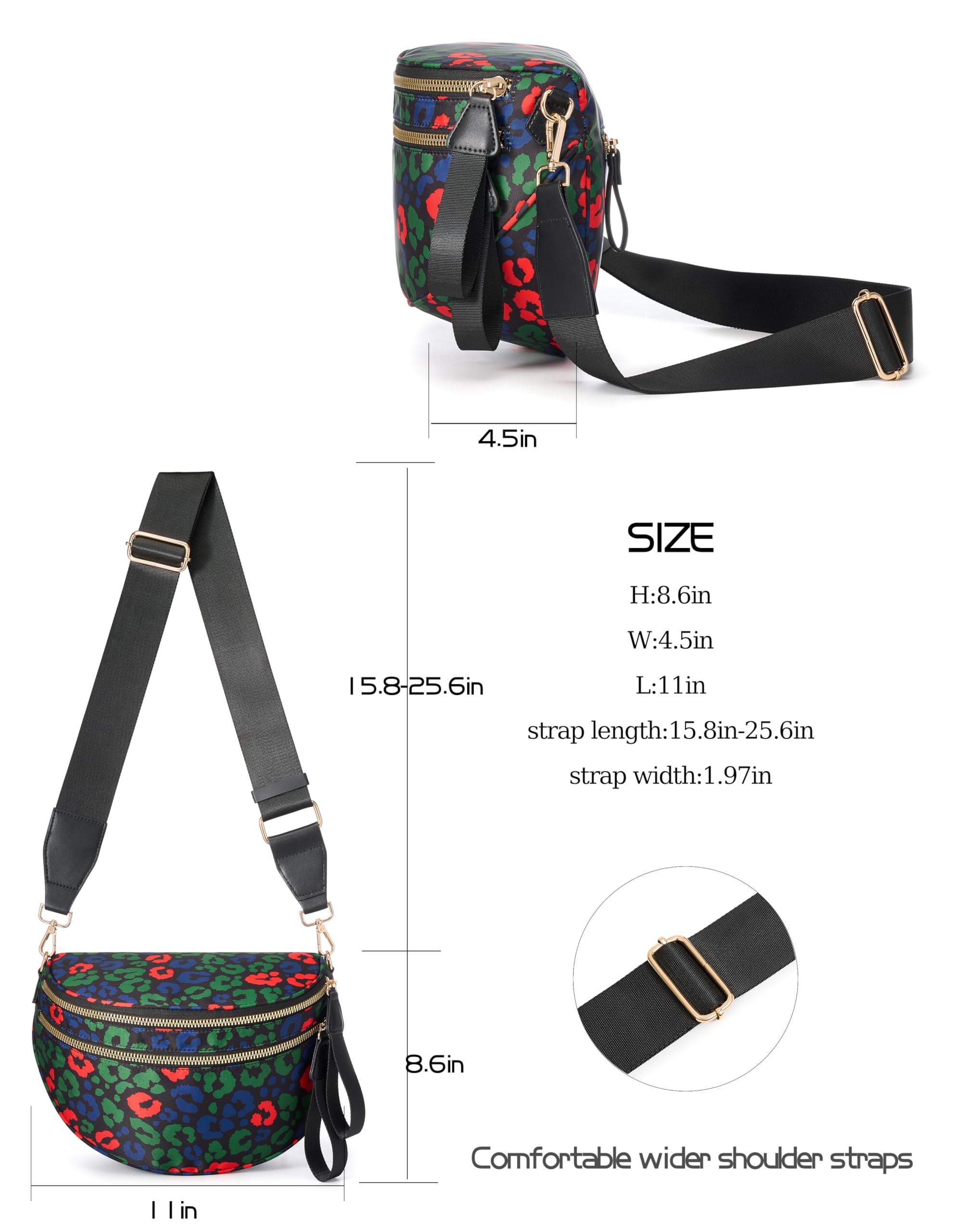 FEIBOON Spacious Nylon Crossbody Bag Bum Bag Handbags Wallets Purses Trendy Shoulder Bag for Women