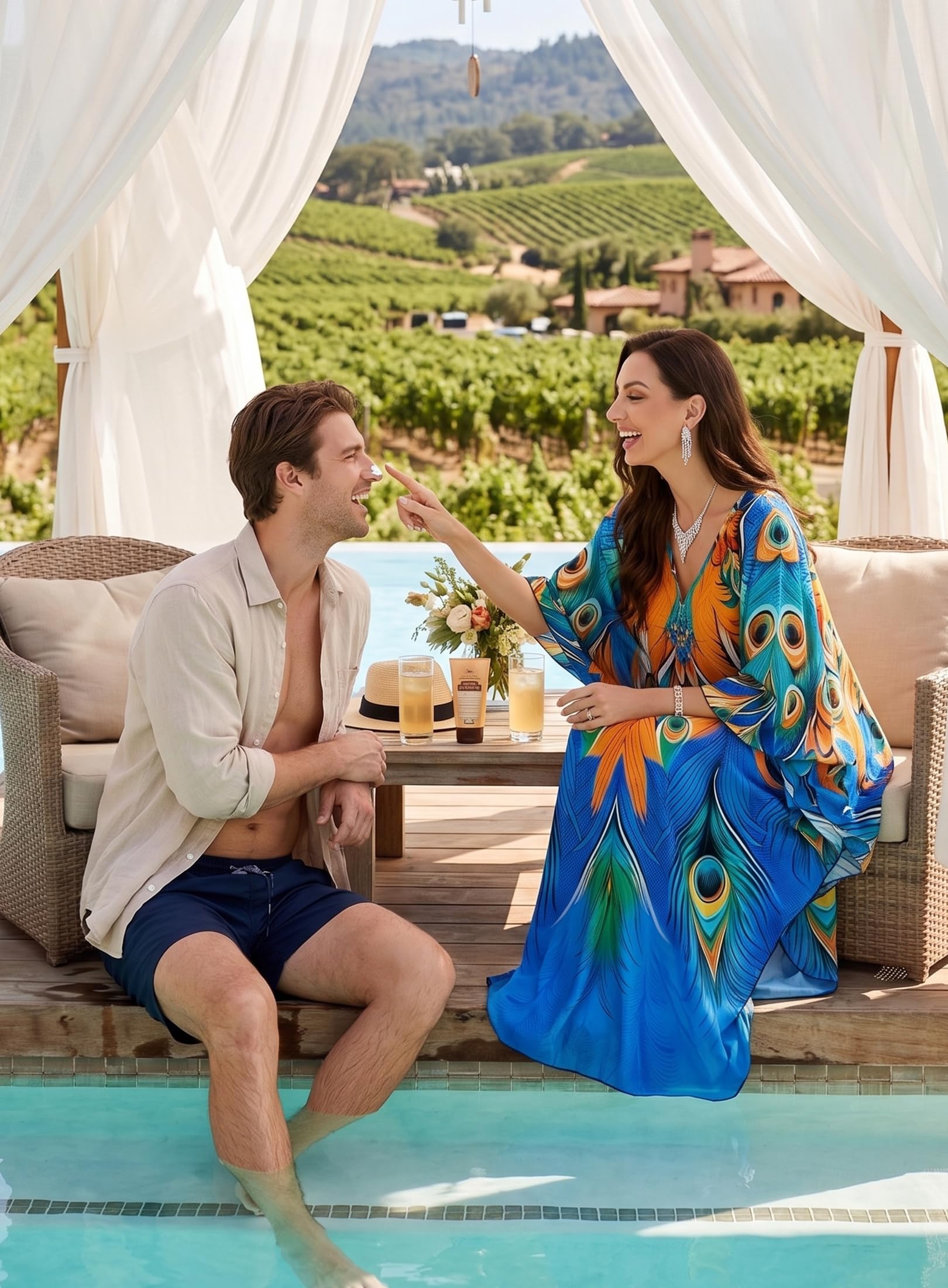 Yanziliu Kaftan Dress for Women,Plus Size Hawaiian Batwing Sleeve Beach Cover Up Summer Swimsuit Dresses