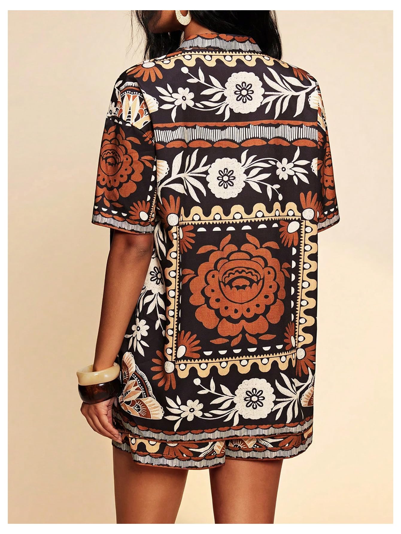 MakeMeChic Women's Two Piece Sets Summer Tropical Vacation Outfits Boho Floral Kimono Tops Shorts Set