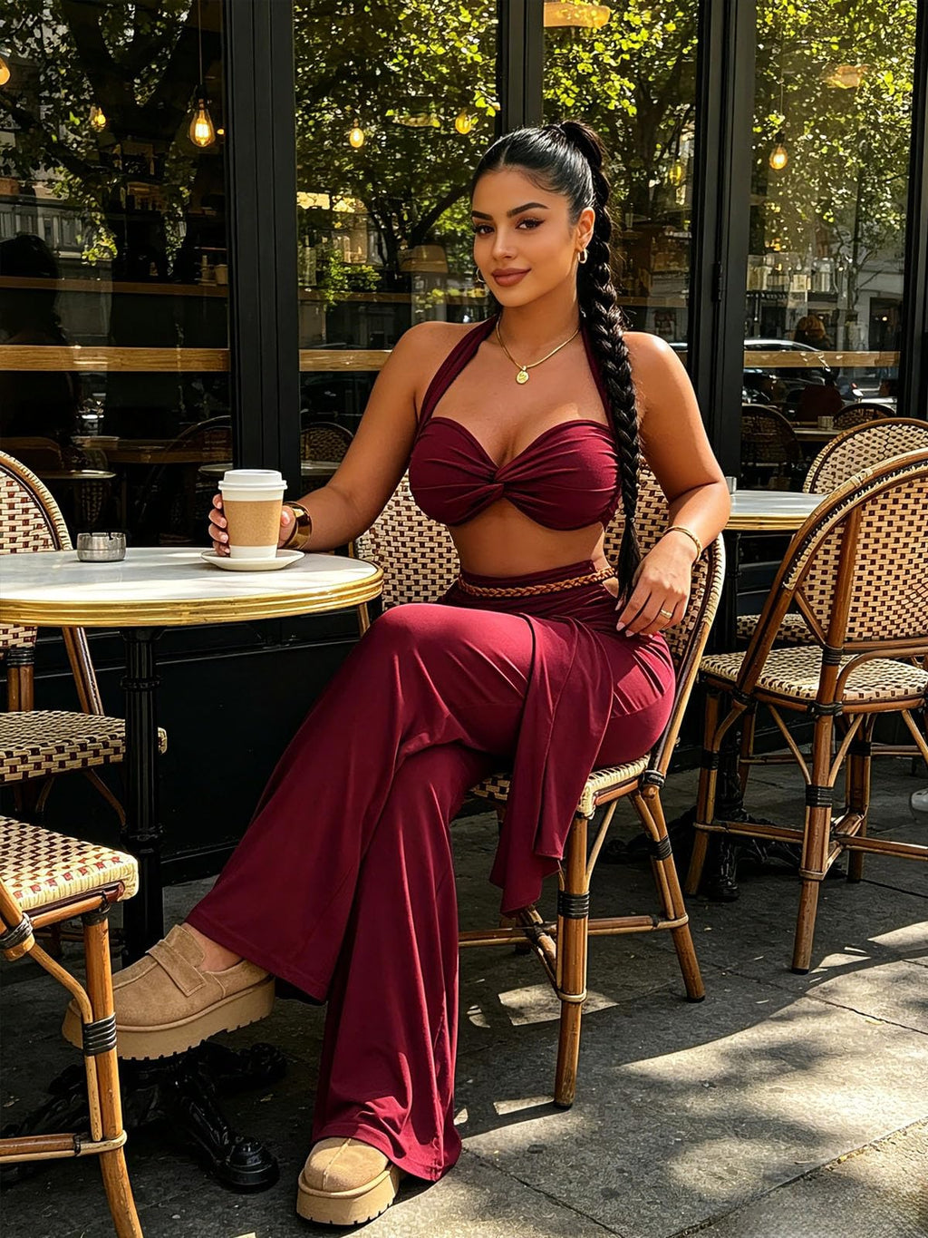 Women's Two Piece Outfits Crop Top and Flare Pants Set Club Going Out | Crop Top, Flare Pants Set, Going Out Sets, Two Piece Sets for Women Going Out, Two Piece Concert Outfits, Sexy Club Outfits