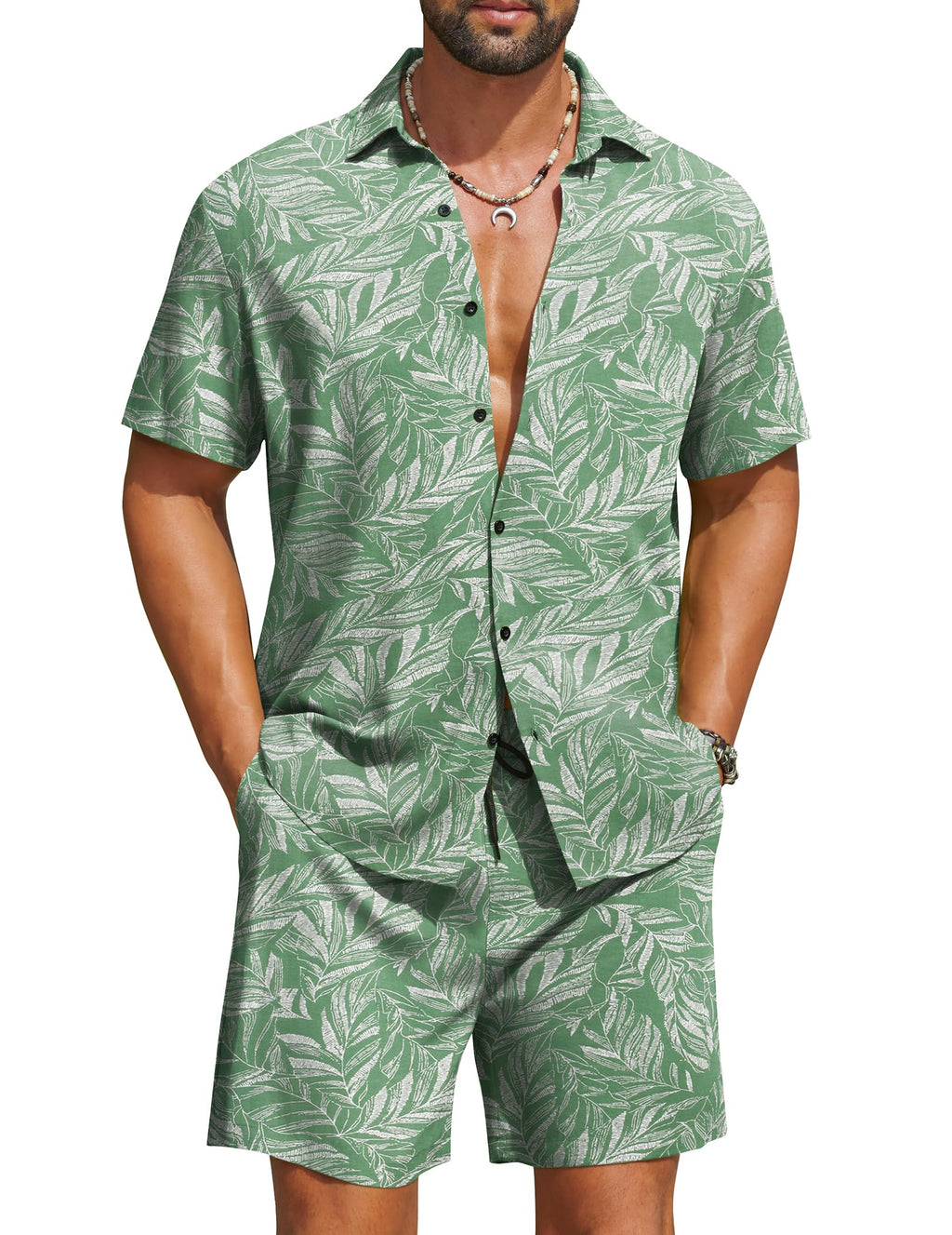 COOFANDY Men's Hawaiian Matching Set Summer Beach 2 Piece Outfits Flower Button Down Shirts and Shorts Vacation Outfits