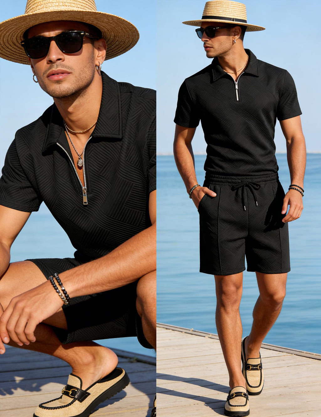 Mens Summer Track Suits 2 Piece Shorts Sets Short Sleeve Sweatsuit Outfits 1/4 Zip Golf Polo Shirts Loungewear