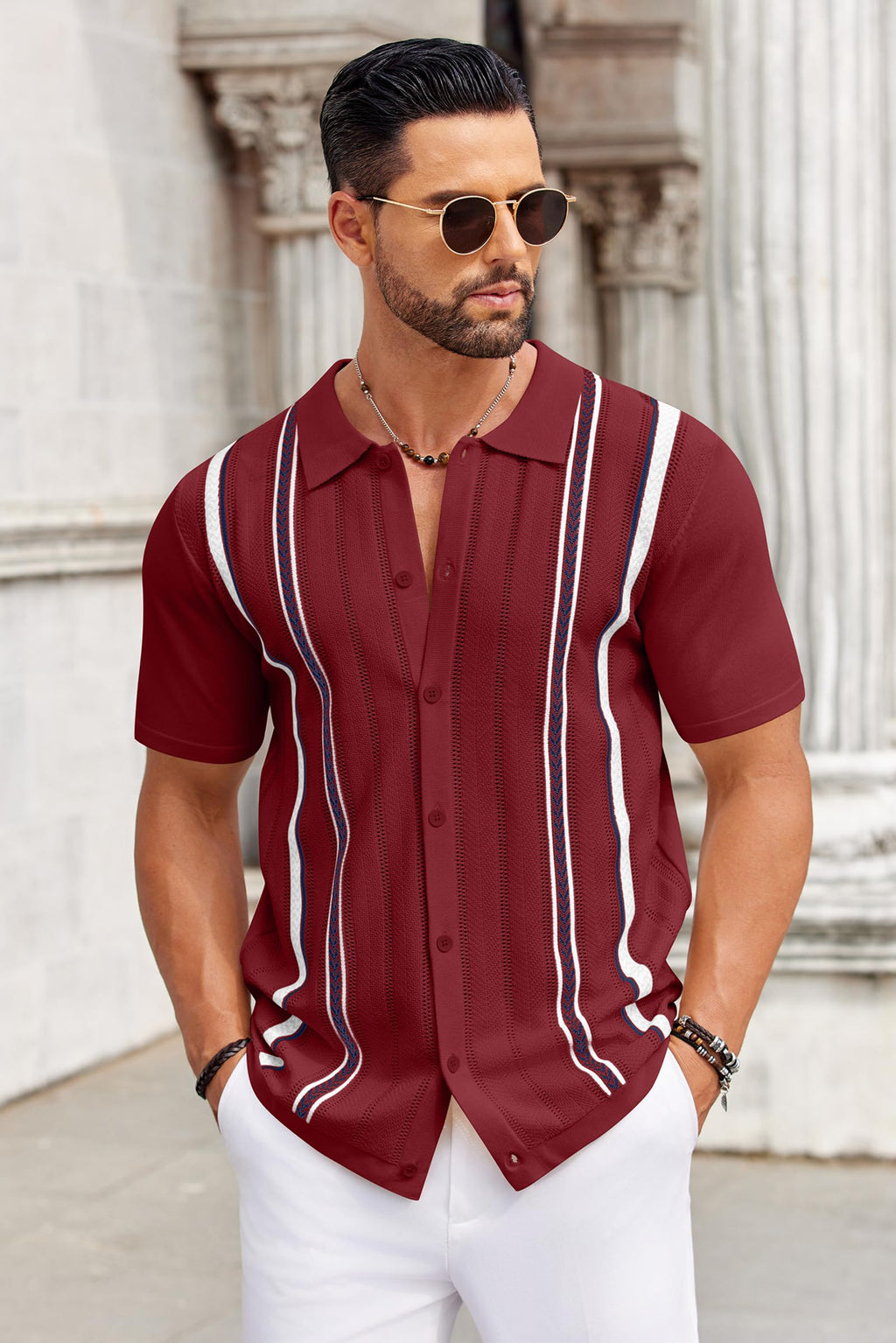 COOFANDY Knit Shirts for Men Casual Short Sleeve Button Down Shirts Summer Beach Stretch Fit Collared Shirts