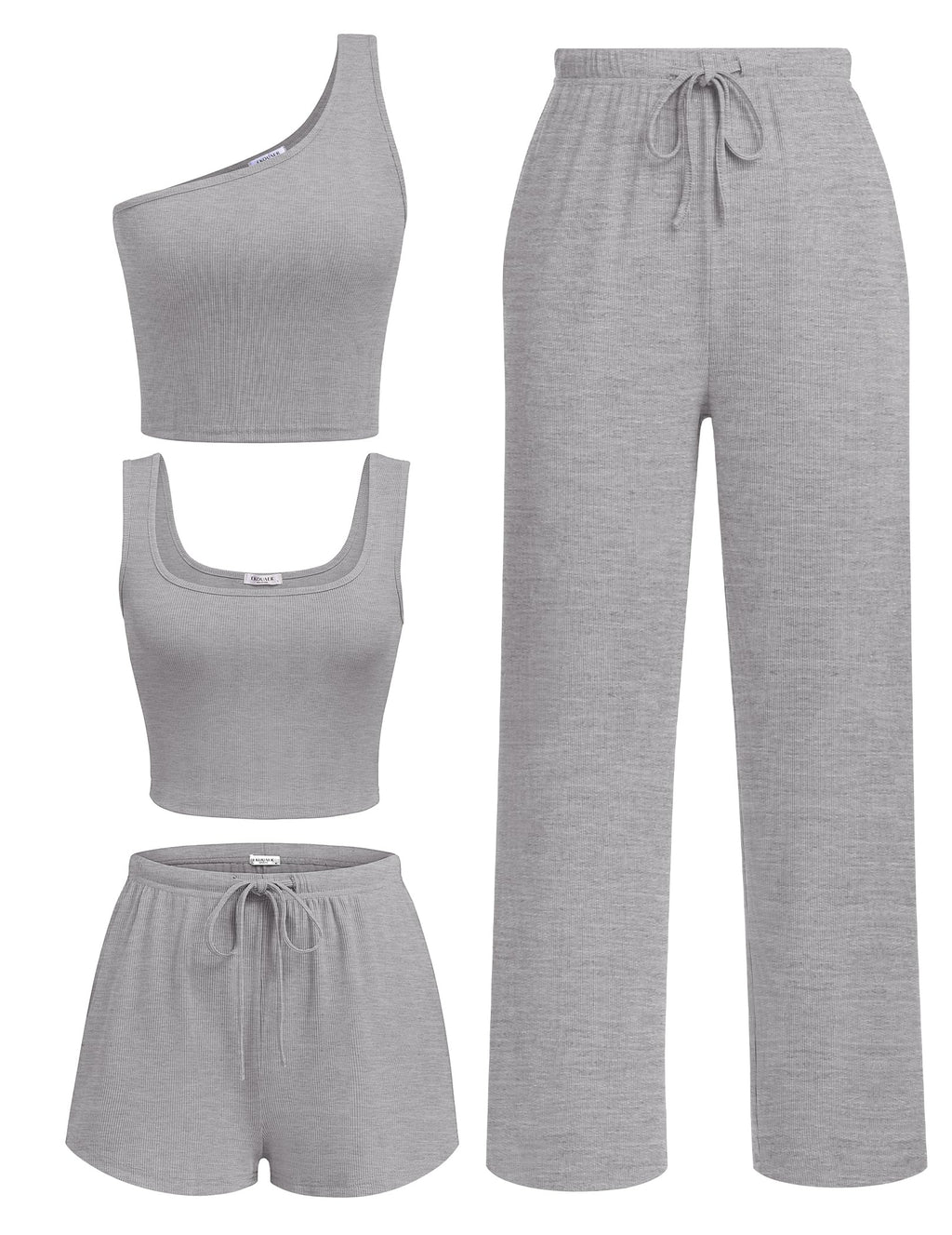Ekouaer 4 Piece Sets for Women Casual Lounge Sets Summer Vacation Outfits | Knit Fabric,Soft and Comfortable, Tank Top and Long/Short Pant with Pockets, for Leisure,Summer Beach Vacation Day.