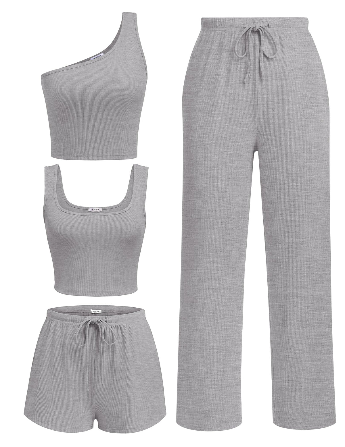 Ekouaer 4 Piece Sets for Women Casual Lounge Sets Summer Vacation Outfits | Knit Fabric,Soft and Comfortable, Tank Top and Long/Short Pant with Pockets, for Leisure,Summer Beach Vacation Day.