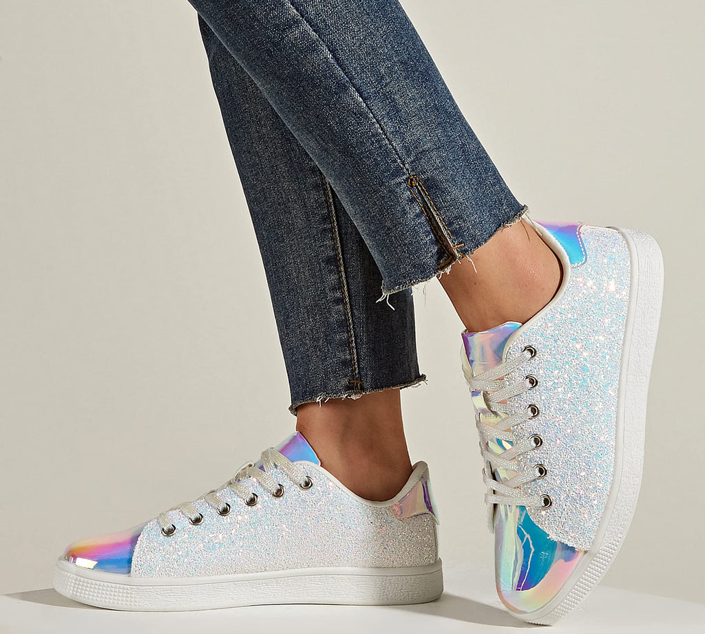 LUCKY STEP Women's Sparkly Glitter Shoes Bling Shiny | Sparkle Bedazzled Fashion Sneaker for Walking Wedding | Dressy Versatile Casual Style