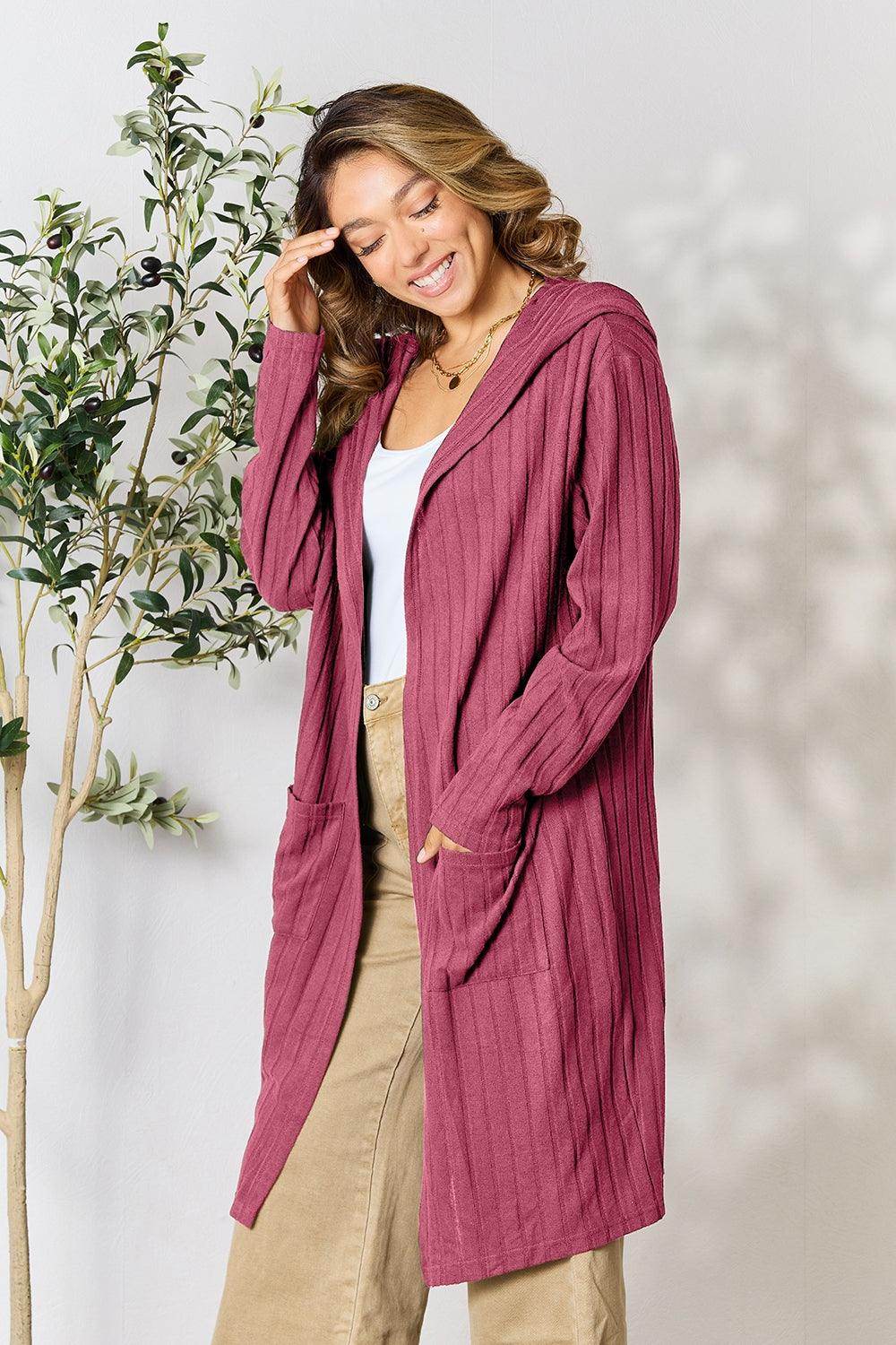 Basic Bae Full Size Hooded Sweater Cardigan for Women