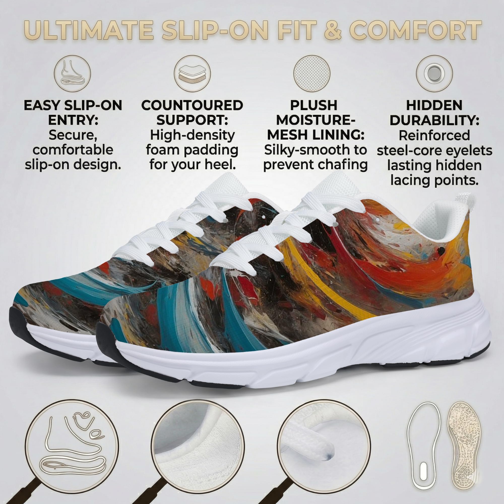 Women's Fashion Sneakers - Comfortable Breathable Mesh Platform Casual Walking Shoes for Everyday Wear, White Sole, All-Day Support