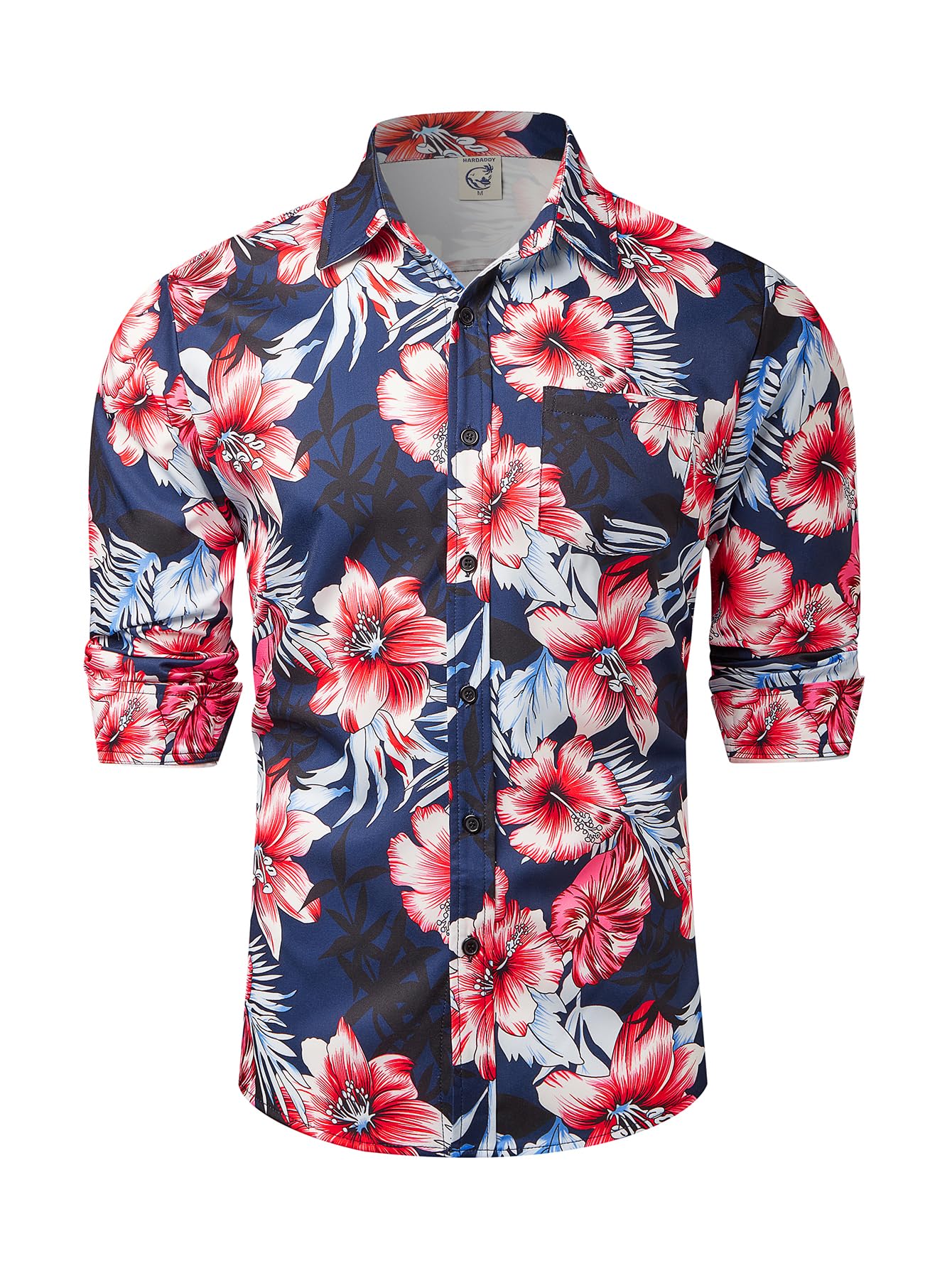 Hardaddy Men's Tropical Floral Button Down Long Sleeve Hawaiian Shirt Flower Printed Beach Shirts