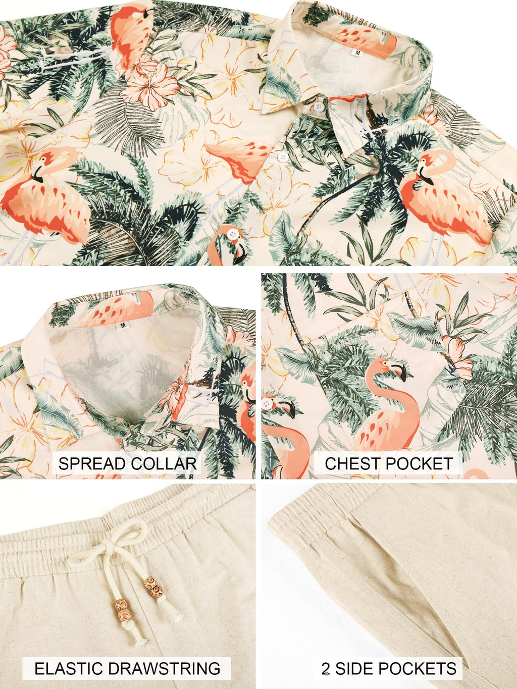 JEMLDL Men's Hawaiian 2 Piece Outfits Floral Button Down Shirts & Linen Shorts Sets Summer Beach Travel Clothes