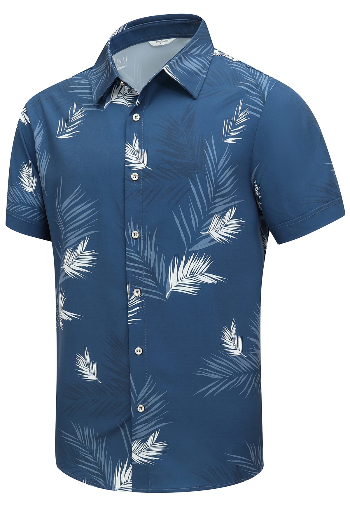 SheLucki Hawaiian Shirt for Men, Unisex Summer Beach Casual Short Sleeve Button Down Shirts, Printed Palmshadow Clothing