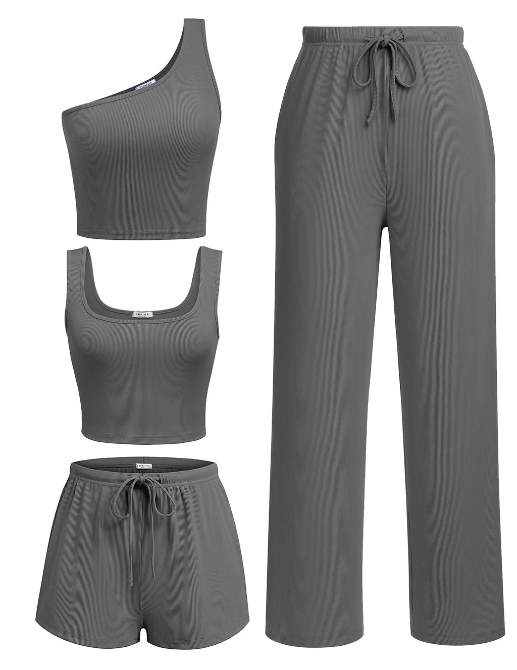 Ekouaer 4 Piece Sets for Women Casual Lounge Sets Summer Vacation Outfits | Knit Fabric,Soft and Comfortable, Tank Top and Long/Short Pant with Pockets, for Leisure,Summer Beach Vacation Day.