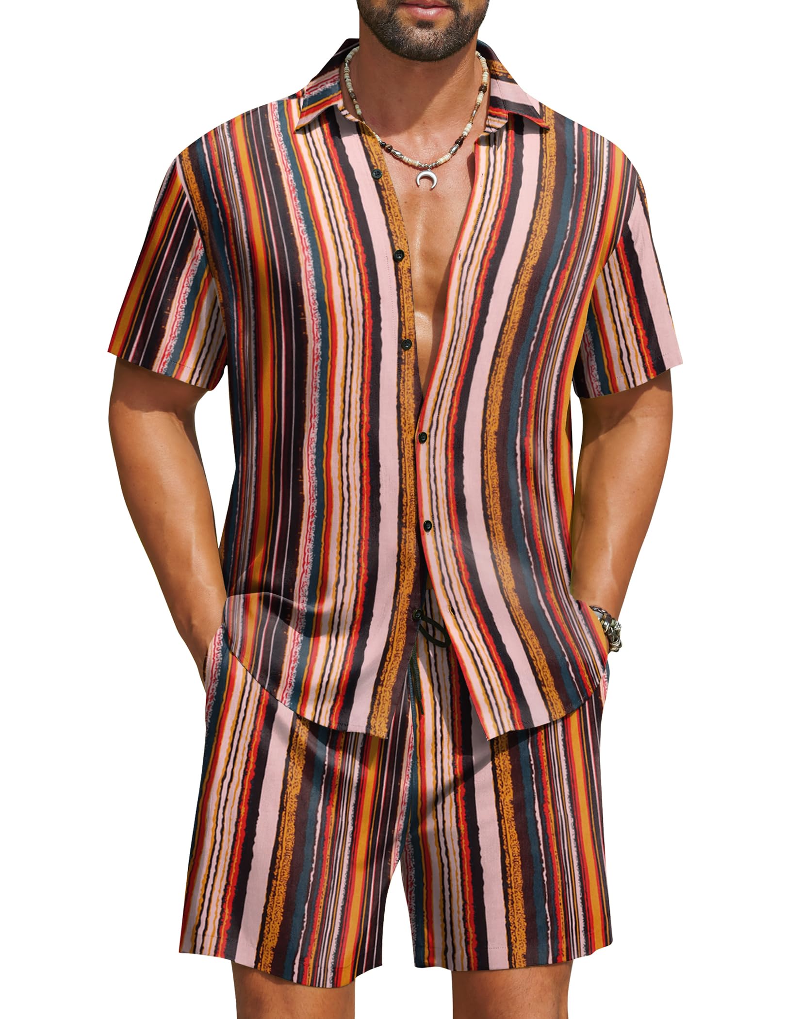 COOFANDY Men's Hawaiian Matching Set Summer Beach 2 Piece Outfits Flower Button Down Shirts and Shorts Vacation Outfits