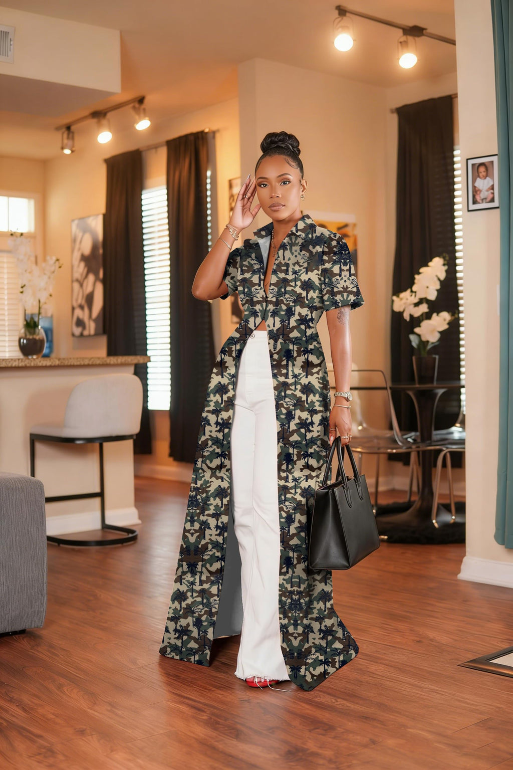 Summer Womens Top Maxi Long Short Sleeve V Neck Zip Up Casual Blouse Kimono Tee Shirt Dress with Pocket for Women