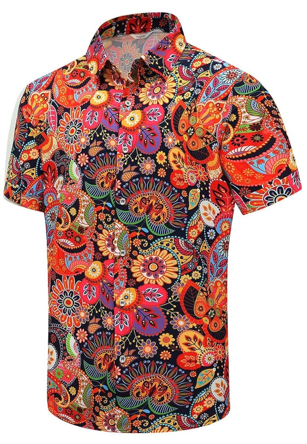 SheLucki Hawaiian Shirt for Men, Unisex Summer Beach Casual Short Sleeve Button Down Shirts, Printed Palmshadow Clothing