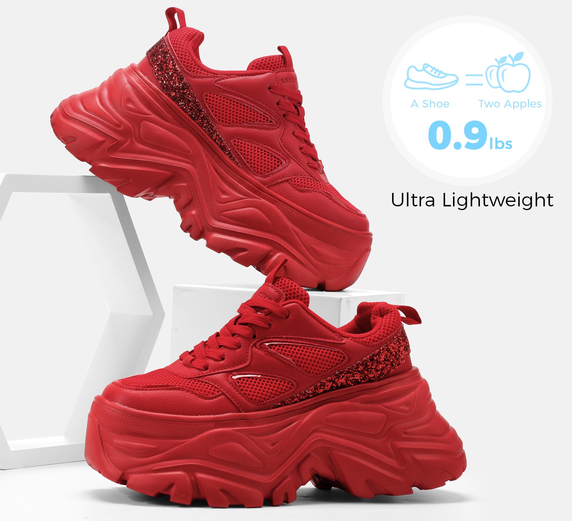LUCKY STEP Women's Rhinestone Chunky Sneakers Breathable | Lightweight Running Non Slip Breathable Chunky