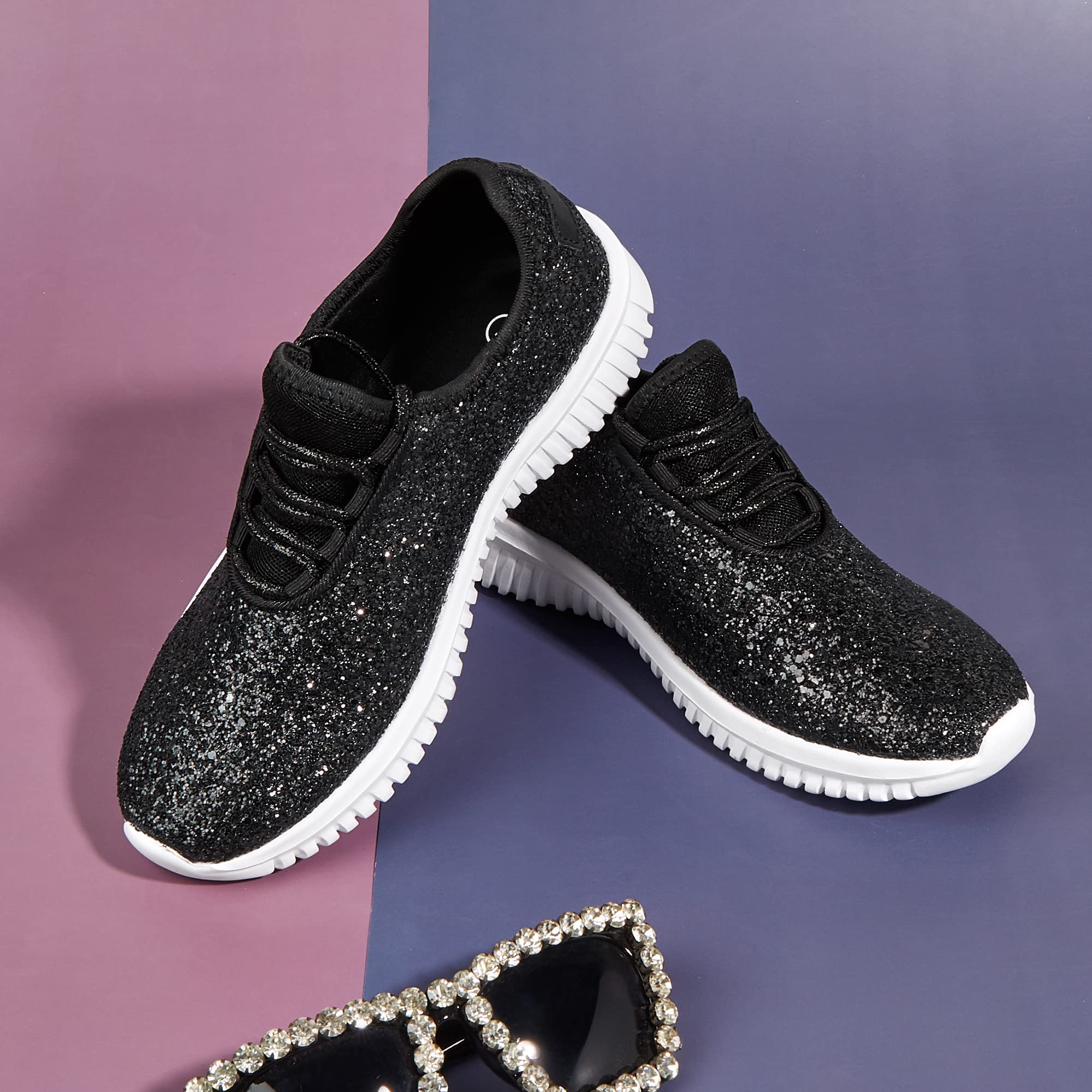 K KIP WOK Fashion Glitter Sneakers for Womens Silp On Running Shoes Lightweigt Tennis Walking Sneakers