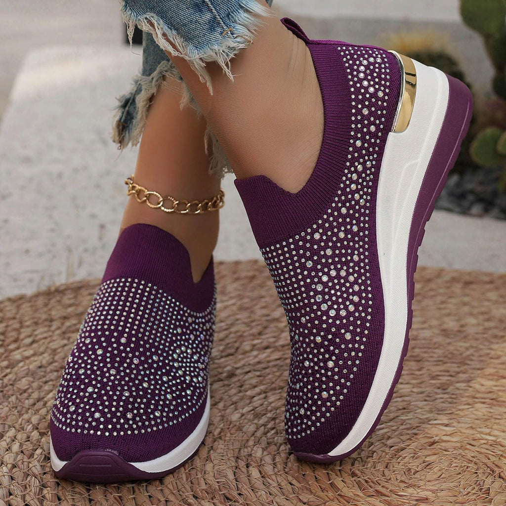 Shoes for Women Dressy Casual,Rhinestone Sneakers for Women Sparkly Bling Women's Rhinestone Mesh Slip-On Summer Shoes Breathable Spakle Glitter Comfortable Orthopedic Wedge Walking Shoes