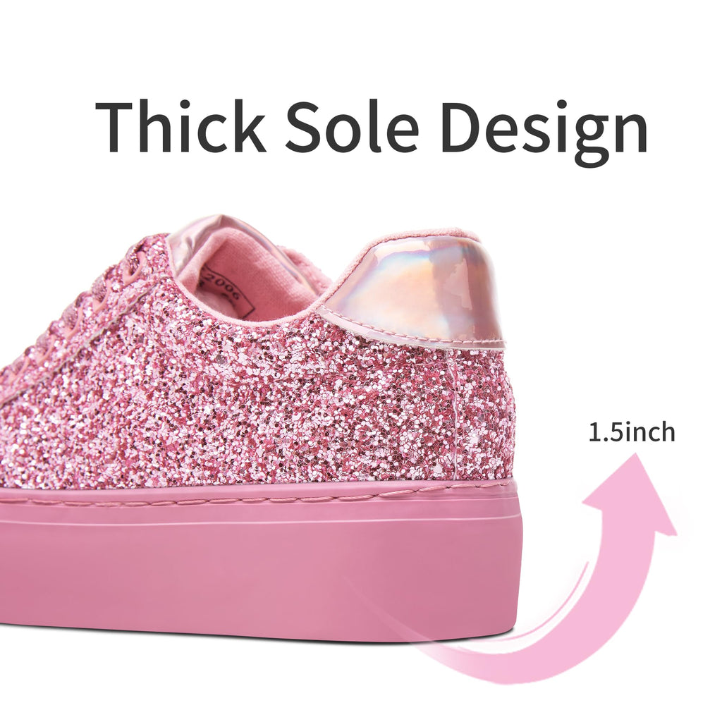 Jeekopeg Glitter Platform Sneakers Women Casual Sequin Sparkly Shoes Bling Thick Sole Walking Shoes Shiny Sequin Wedding Sneakers for Lady