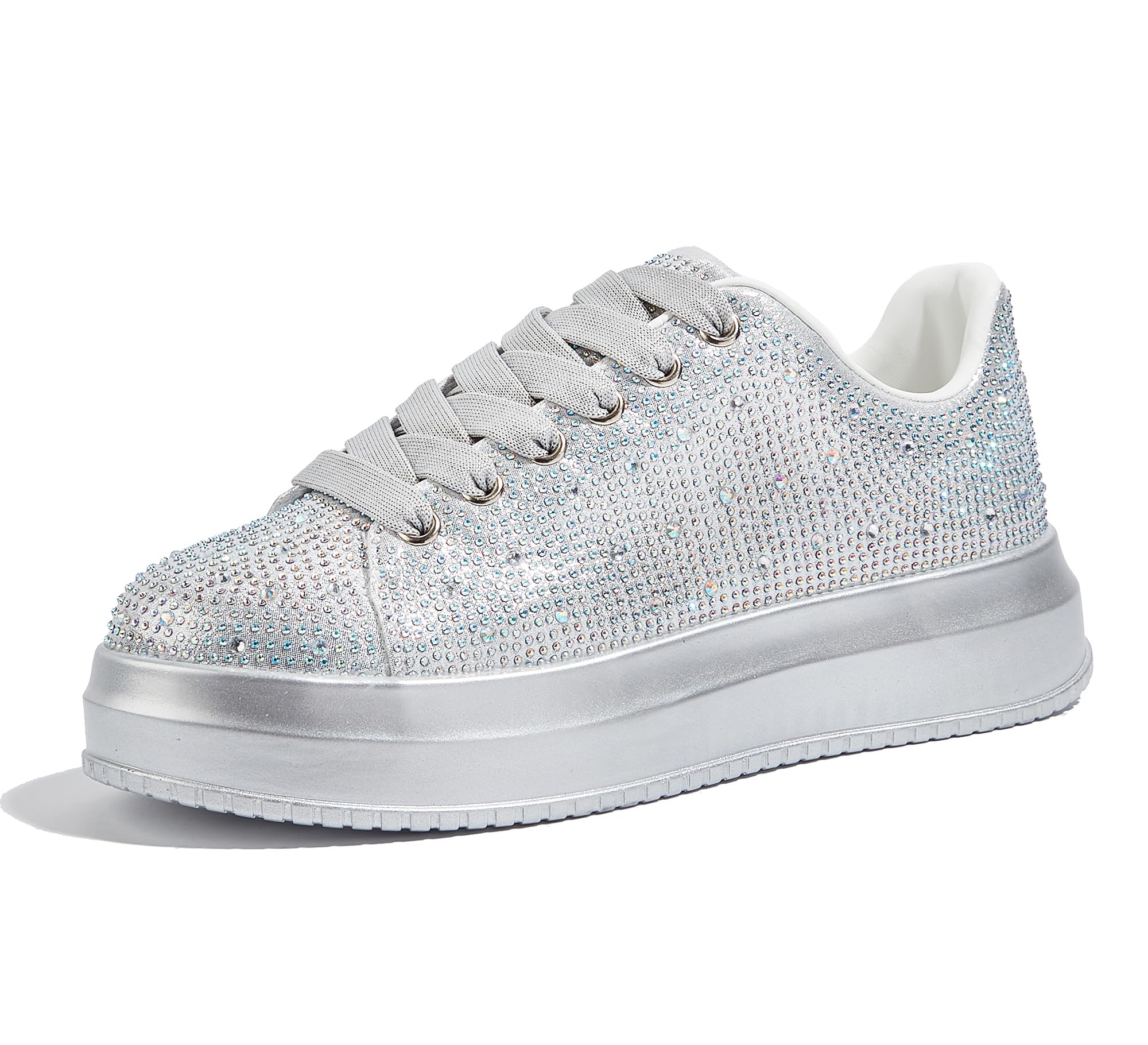 LUCKY STEP Rhinestone Platform Sneakers for Women | Sparkly Glitter Bling Tennis Shoes Fashion Wedding Party Walking Sneakers
