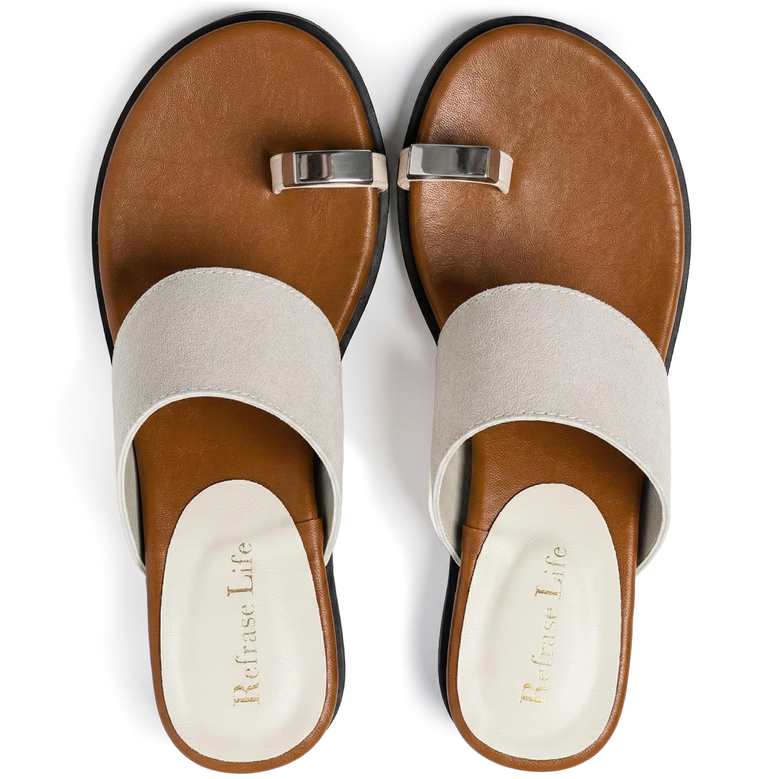 REFRASE LIFE Women's Toe Ring Slide Sandals Strappy Toe Loop Slip On Open Toe Flip Flops, Casual Summer Beach Shoes