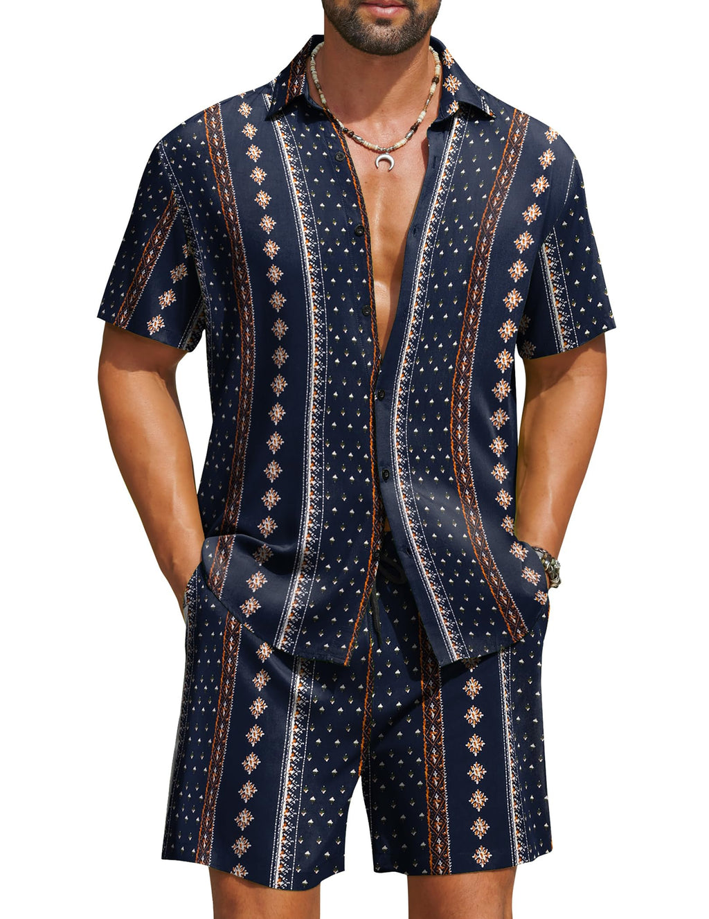 COOFANDY Men's Hawaiian Matching Set Summer Beach 2 Piece Outfits Flower Button Down Shirts and Shorts Vacation Outfits