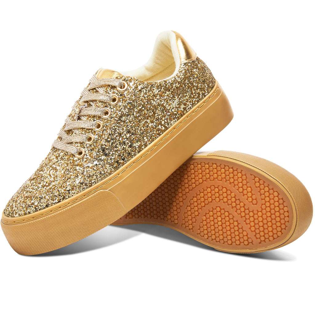 Jeekopeg Glitter Platform Sneakers Women Casual Sequin Sparkly Shoes Bling Thick Sole Walking Shoes Shiny Sequin Wedding Sneakers for Lady