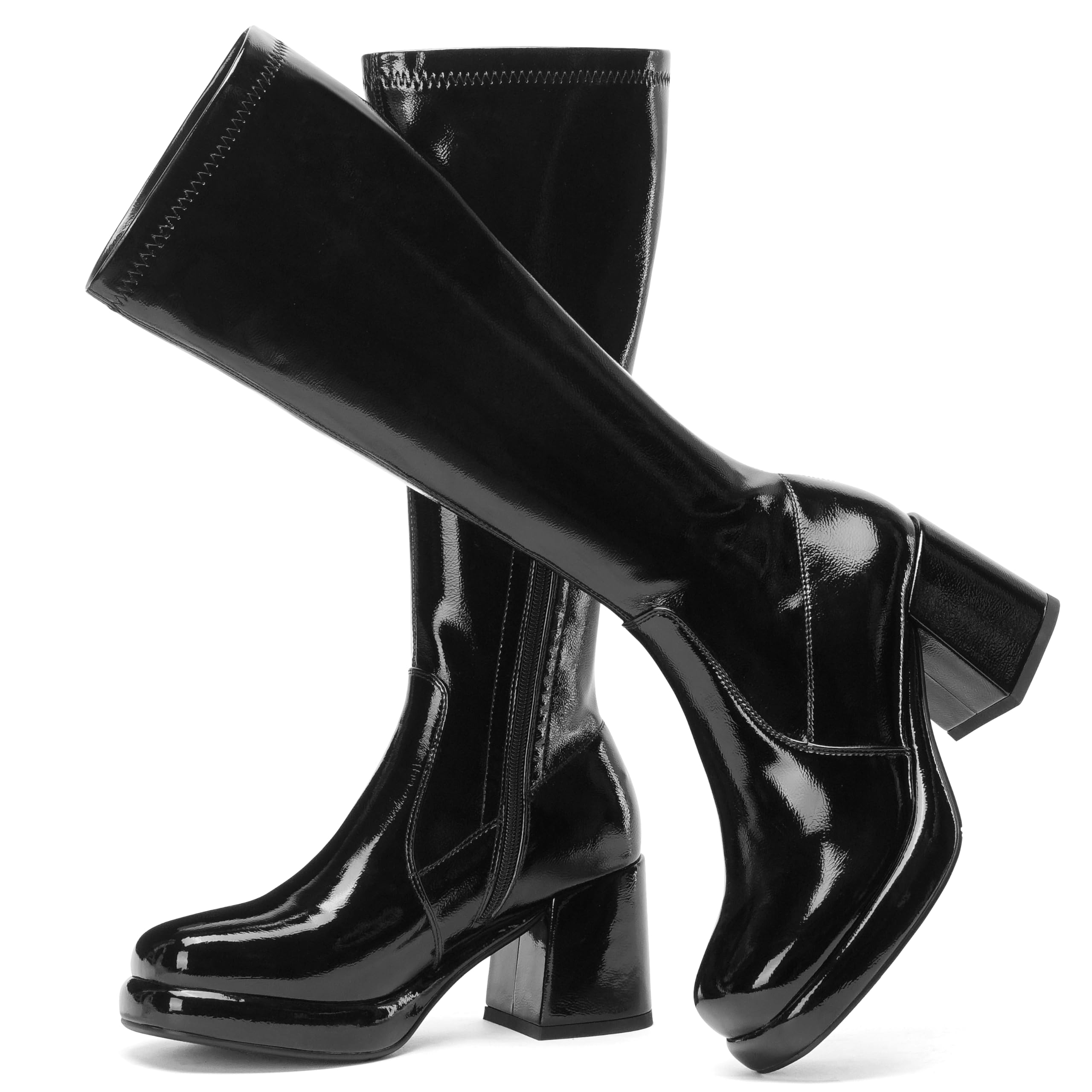 LanreyTaley Elastic Women Knee High Boots Platform Chunky Heel Tall Boots Suede Dress Boots Side Zipper Stretch Boots Fall