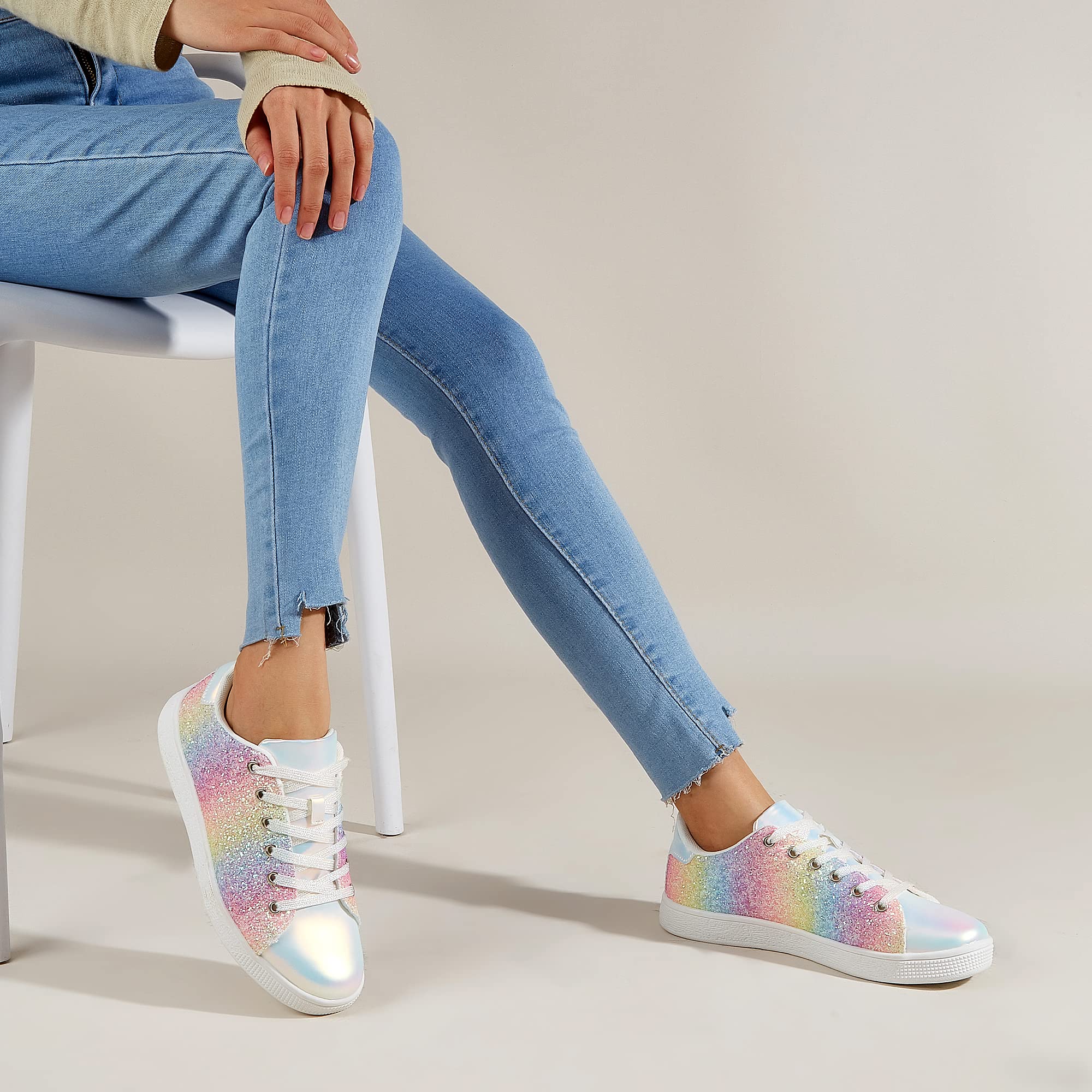 LUCKY STEP Women's Sparkly Glitter Shoes Bling Shiny | Sparkle Bedazzled Fashion Sneaker for Walking Wedding | Dressy Versatile Casual Style