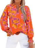 MASCOMODA Womens Boho Floral Long Sleeve Loose Chiffon Blouses | Puff Sleeve Ruffle V Neck Tops, Work Blouses for Women Dressy Casual, 2026 Summer T Shirts, Hawaiian Shirts for Women