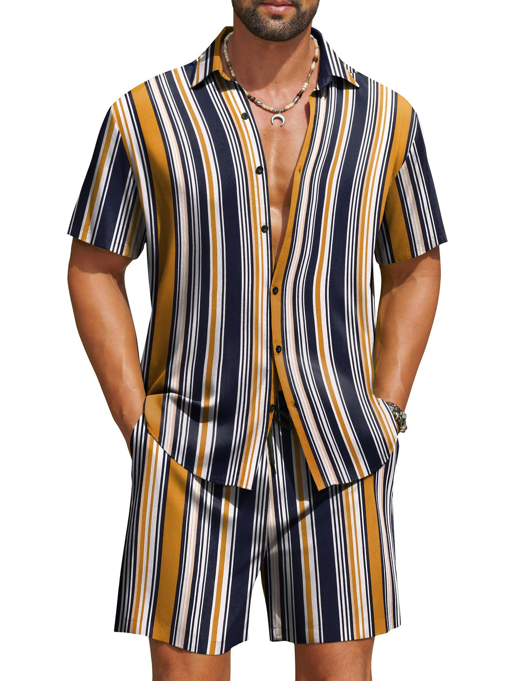 COOFANDY Men's Hawaiian Matching Set Summer Beach 2 Piece Outfits Flower Button Down Shirts and Shorts Vacation Outfits