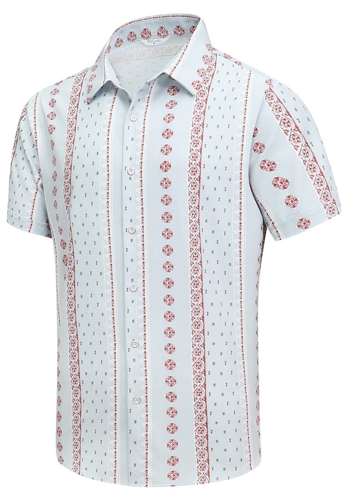 SheLucki Hawaiian Shirt for Men, Unisex Summer Beach Casual Short Sleeve Button Down Shirts, Printed Palmshadow Clothing