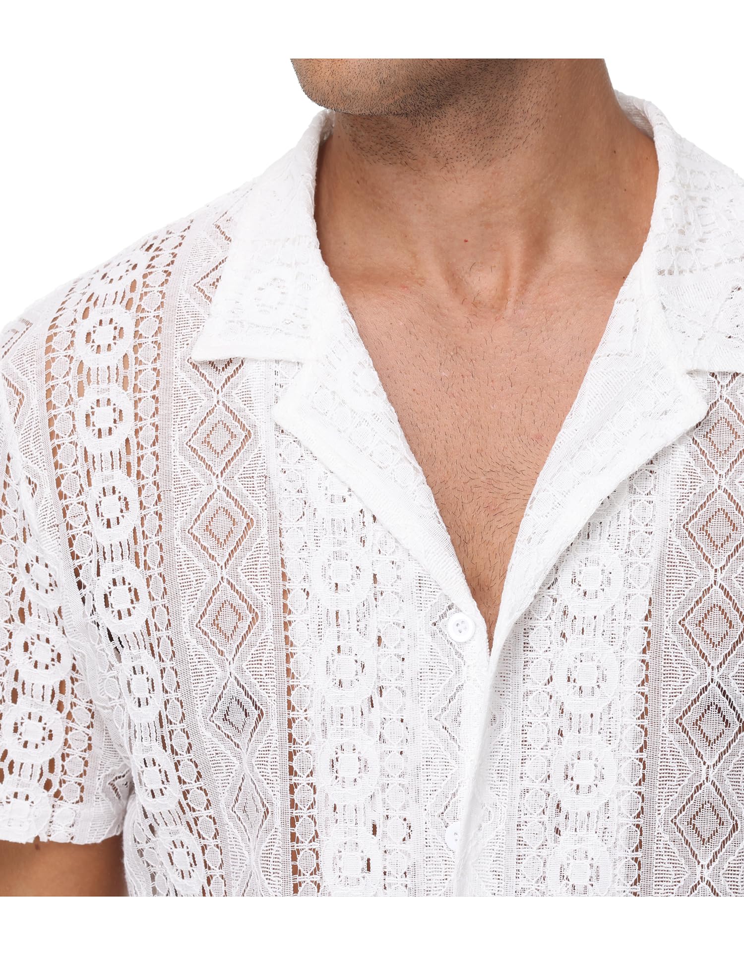 Men 2 Piece Shorts Set Sexy Lace Mesh Sheer Short Sleeve Summer Rave Outfit