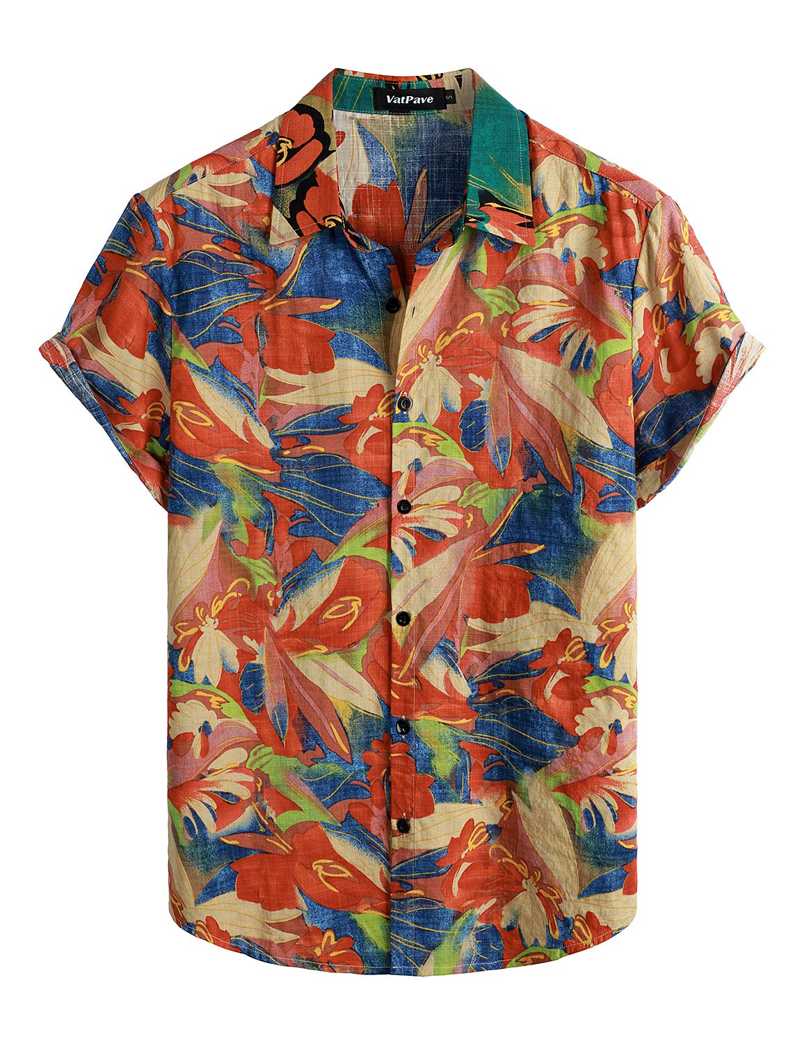 VATPAVE Mens Short Sleeve Button Down Shirts Summer Hawaiian Shirt | Casual Beach Resort Wear, Vintage, Floral Flower Tropical Print, Regular Fit, Holiday, Vacation, Country Concert