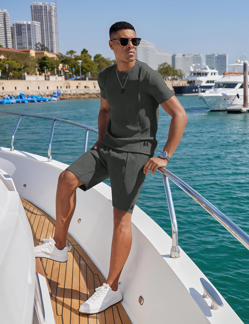 UOUA Men's Shorts Set 2 Piece Summer Outfits Casual Vacation Tracksuits