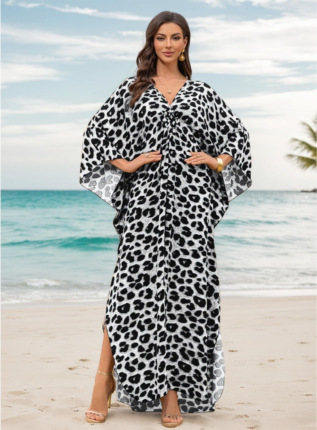 Yanziliu Kaftan Dress for Women,Plus Size Hawaiian Batwing Sleeve Beach Cover Up Summer Swimsuit Dresses