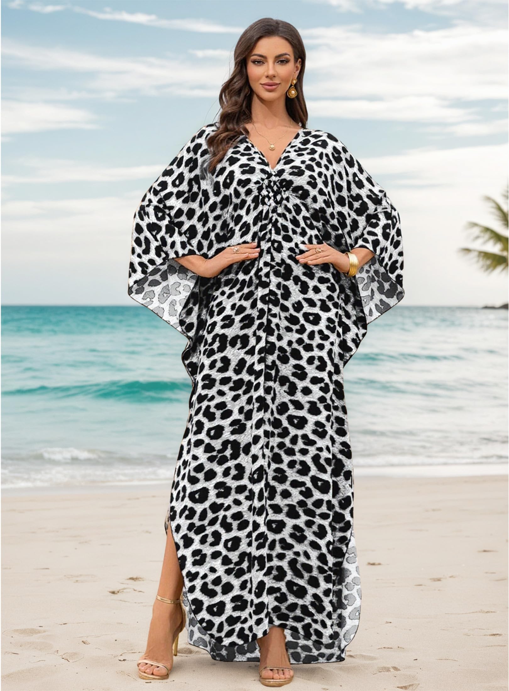 Yanziliu Kaftan Dress for Women,Plus Size Hawaiian Batwing Sleeve Beach Cover Up Summer Swimsuit Dresses