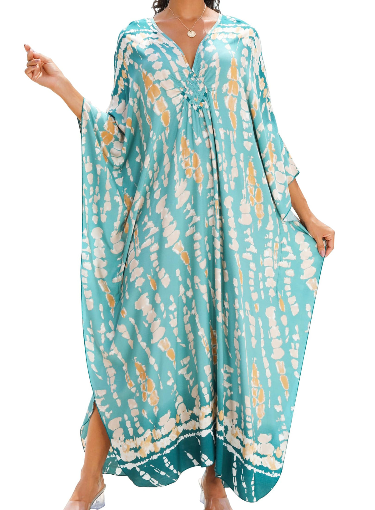 Yanziliu Kaftan Dress for Women,Plus Size Hawaiian Batwing Sleeve Beach Cover Up Summer Swimsuit Dresses