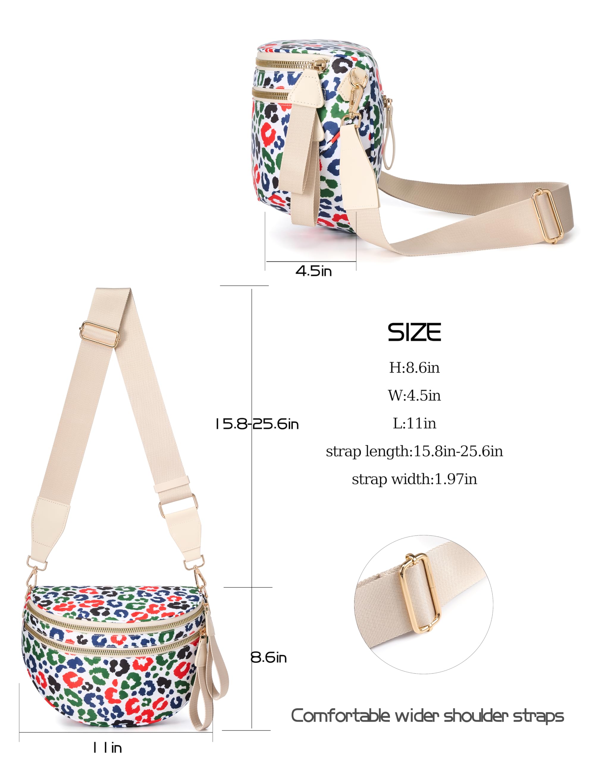 FEIBOON Spacious Nylon Crossbody Bag Bum Bag Handbags Wallets Purses Trendy Shoulder Bag for Women