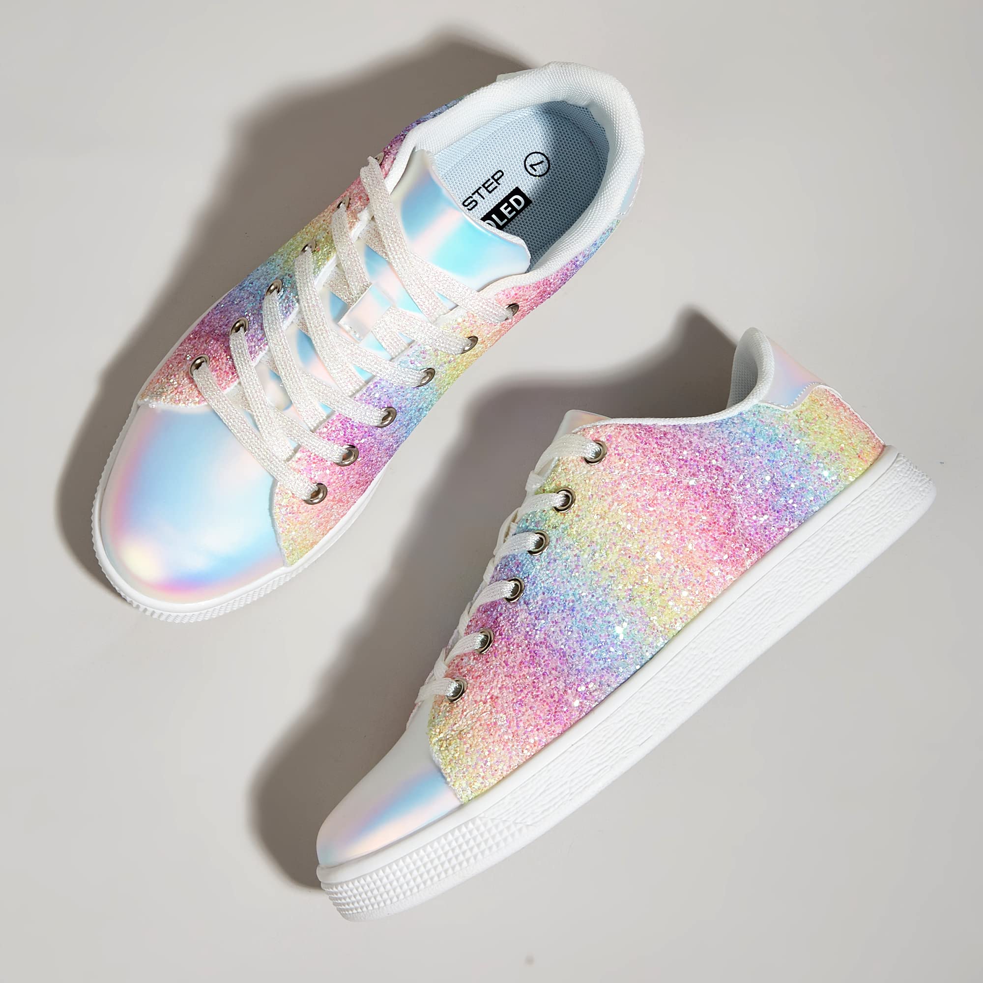 LUCKY STEP Women's Sparkly Glitter Shoes Bling Shiny | Sparkle Bedazzled Fashion Sneaker for Walking Wedding | Dressy Versatile Casual Style