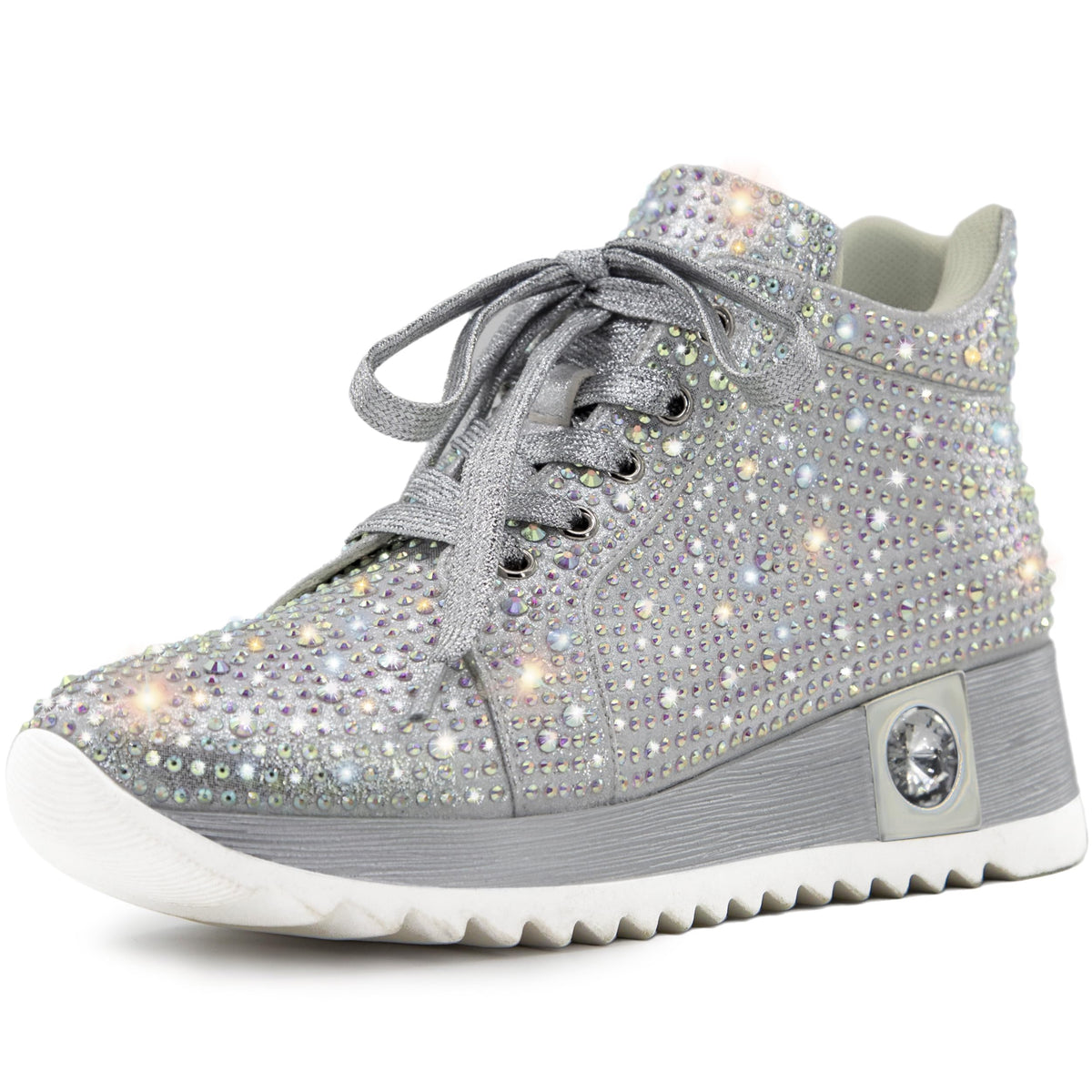FINDVELL Women's Fashion Glitter Sneakers Platform Wedge Shoes Sparkly Rhinestone High Top Sneakers Trendy Sequin Shoes Wedding Bride Dress