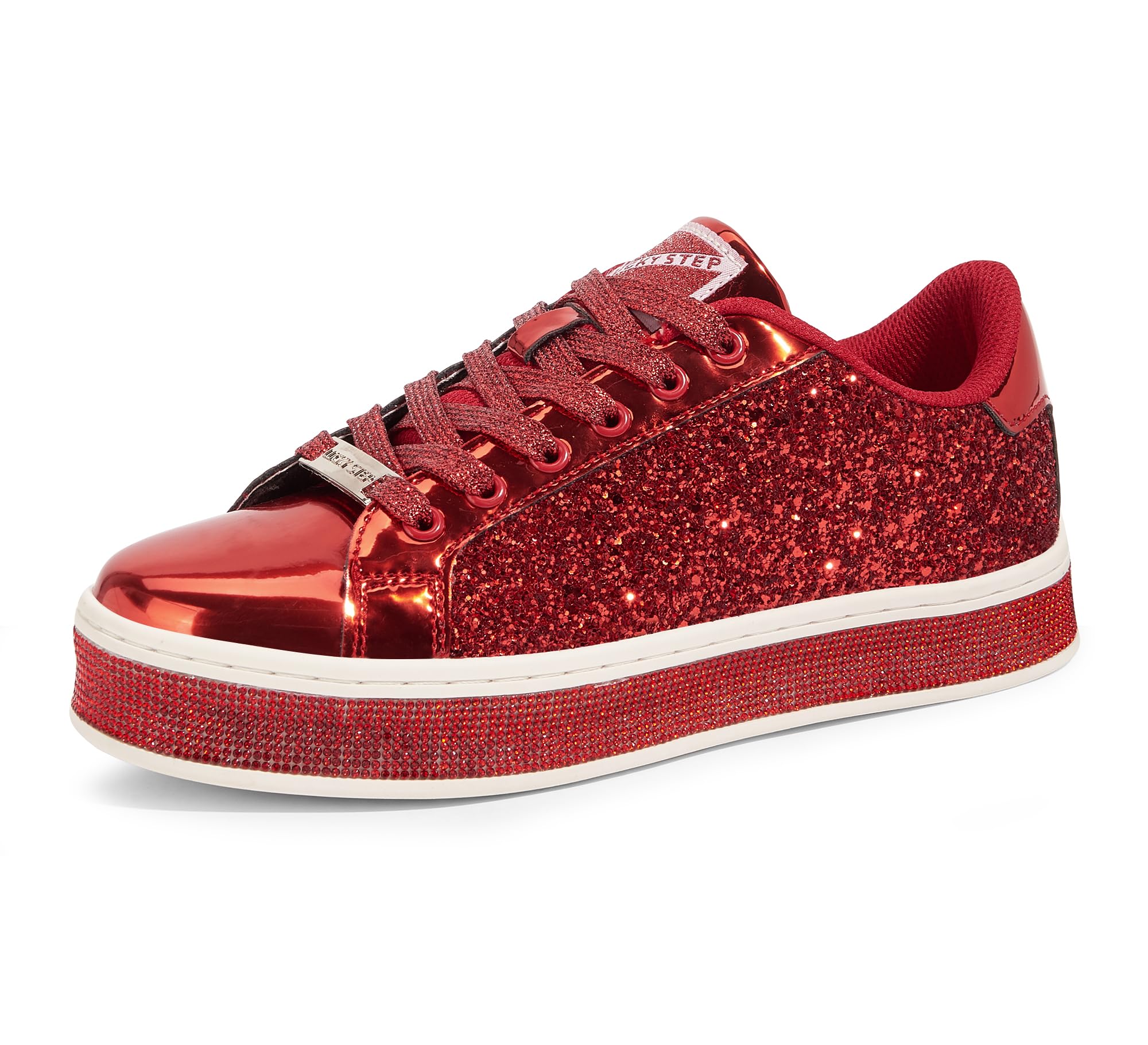 LUCKY STEP Women's Platform Sparkly Glitter Sneakers | Bling Shiny Dressy Bedazzled Wedding Bridal Fashion Walking Shoes