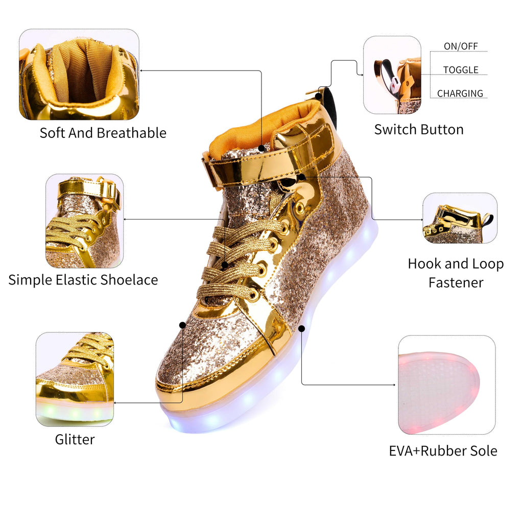 Glitter Led Shoes Light Up Shoes High Top Sneakers for Women Men Flashing Dancing Shoes for Halloween Christmas Party with USB Charging