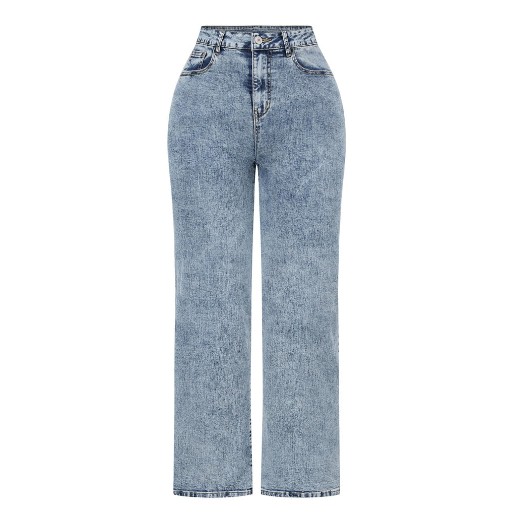 THUNDER STAR Womens High Waisted Wide Leg Jeans Stretchy Distressed Denim Pants